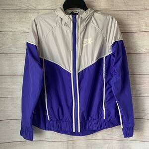 Nike Blue Grey Windrunner Zip Up Hoodie Jacket Retro-Styled Windbreaker Size M